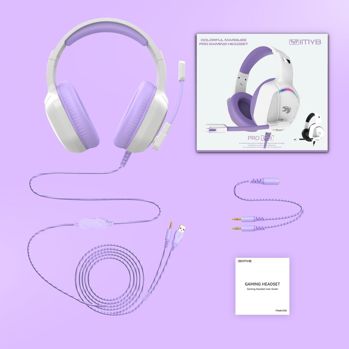 Auriculares para juegos IMYB A36 con micrófono estéreo para PC, PS5...