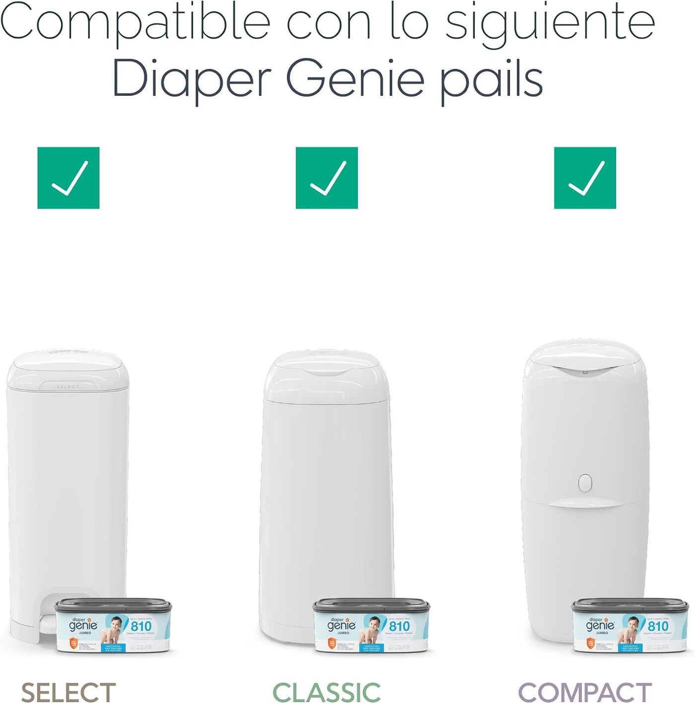 Diaper Genie Recambio cuadrado jumbo, con película continua, puede...