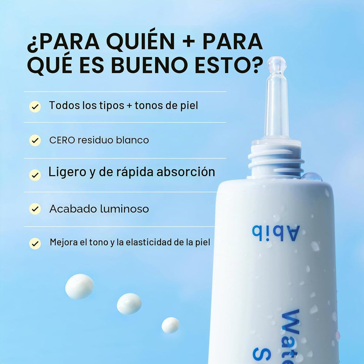 Abib Watery Hyaluron - Protector solar UV de amplio espectro SPF 30...