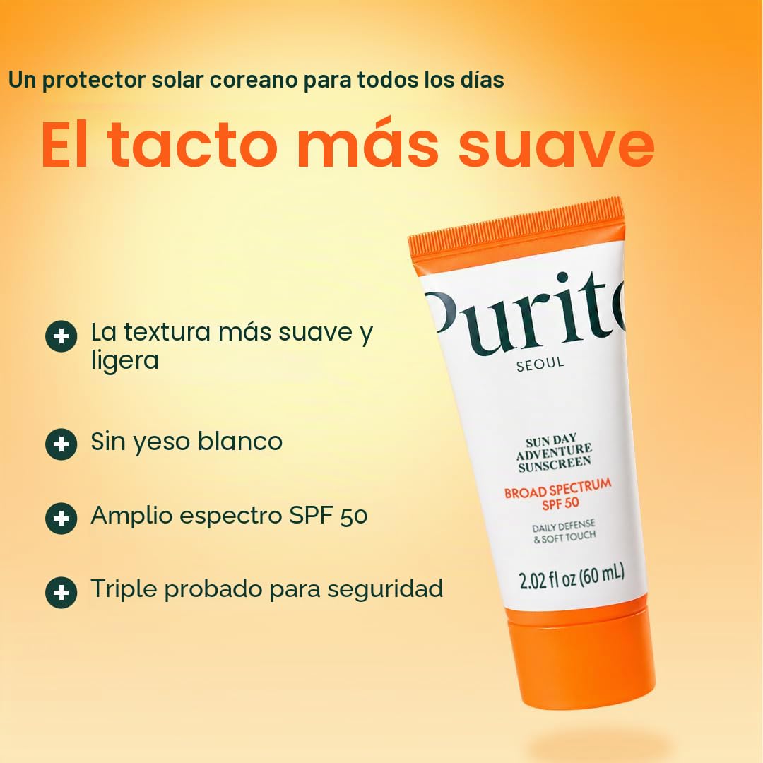 PURITO Protector solar coreano SPF 50 para pieles sensibles, 2.02 f...