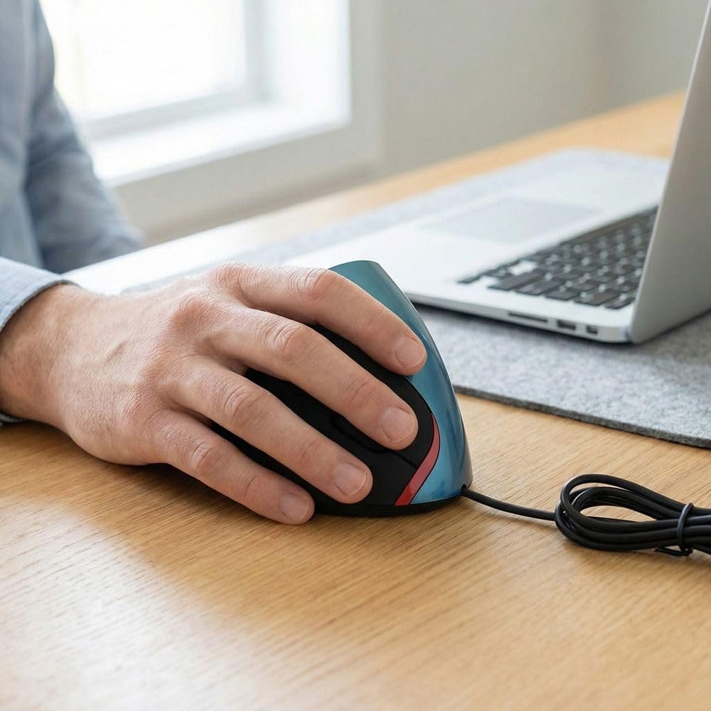 MOPFOL Ratón vertical 1200DPI - Diseño ergonómico con cable USB par...