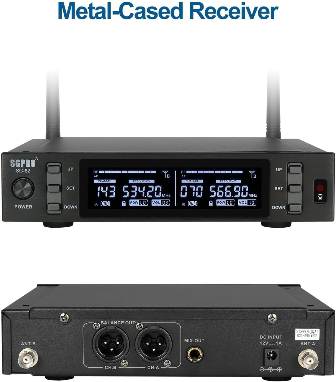 SGPRO SG-82HH Sistema de micrófono inalámbrico de mano dual, 520-59...