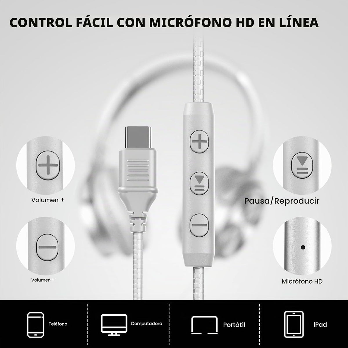 Cowyawn Auriculares USB C con cable, auriculares USB C con cable co...
