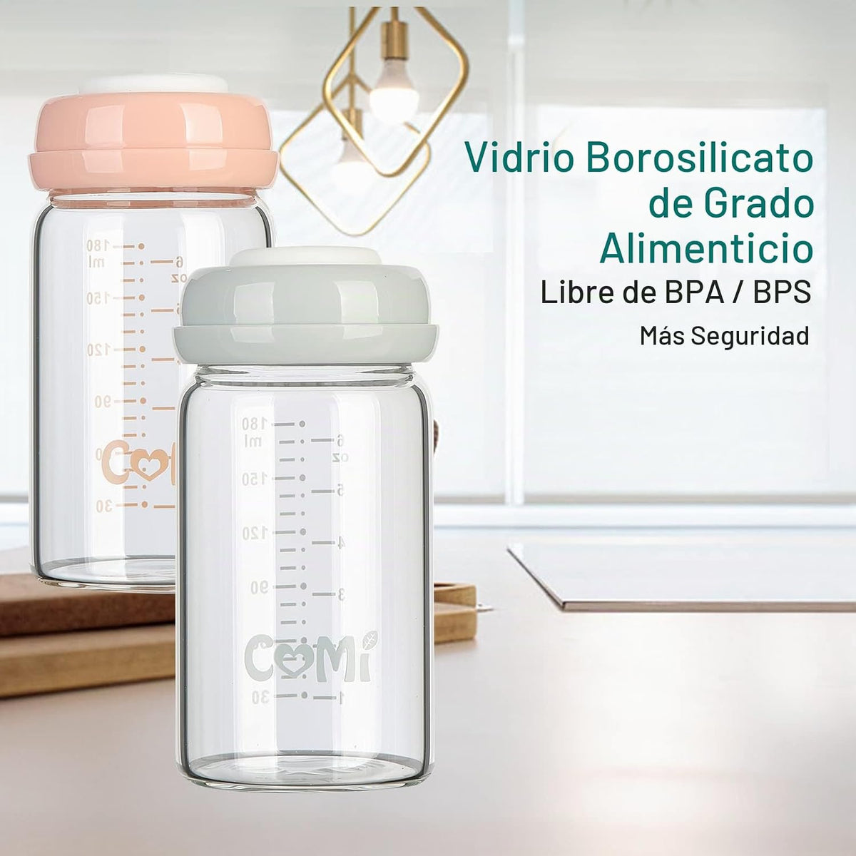 COMI Botella de vidrio de cuello ancho para la colección de leche m...