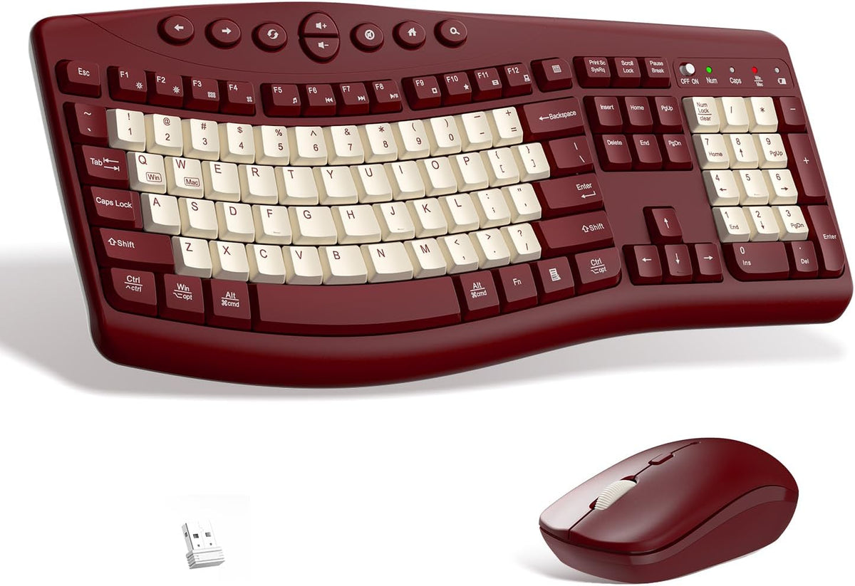 Teclado inalámbrico y ratón Combo silencioso ergonómico diseño curv...