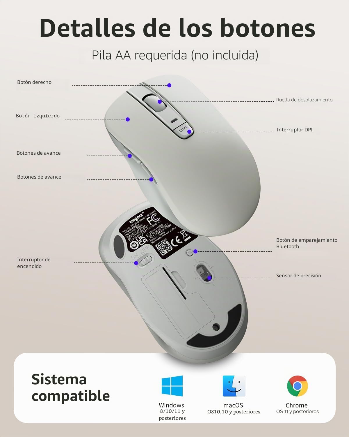 Wegear Ratón inalámbrico Bluetooth silencioso, clic silencioso (pla...