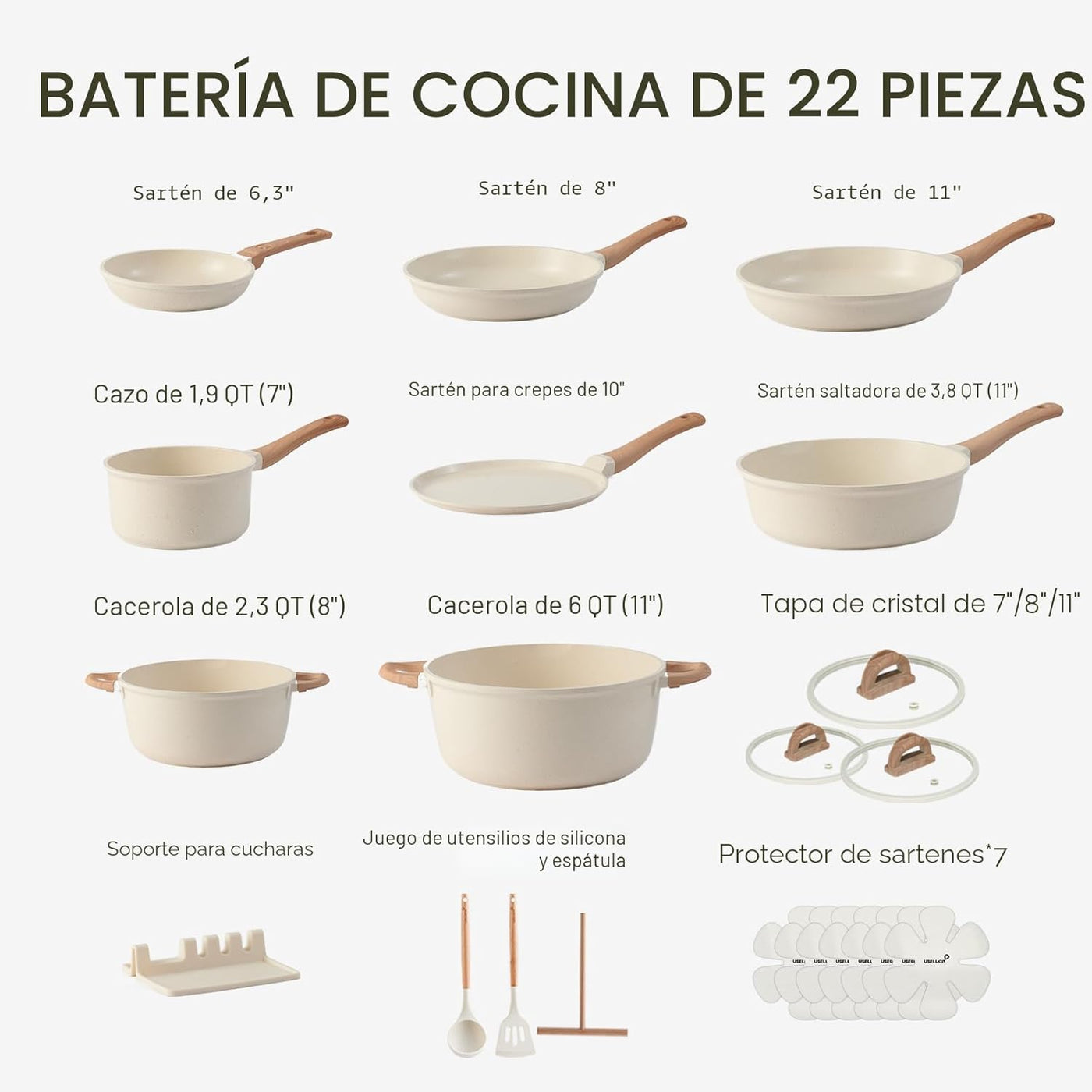 Juego de ollas y sartenes antiadherentes, no tóxicos, 22 piezas de...