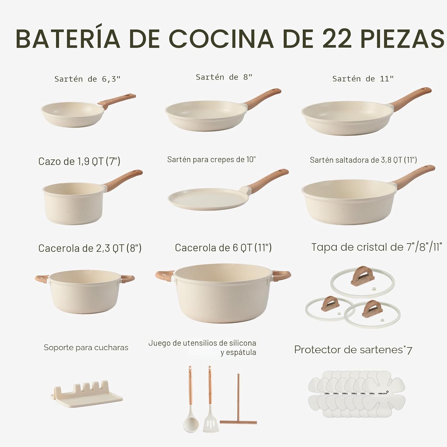 Juego de ollas y sartenes antiadherentes, no tóxicos, 22 piezas de...