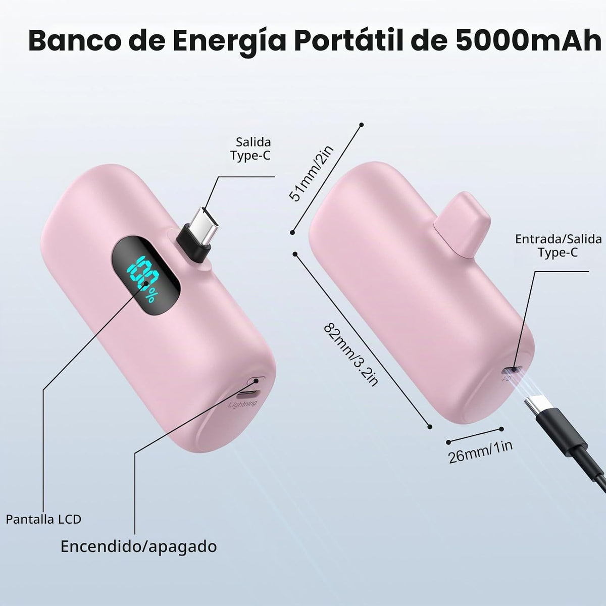 [Paquete de 2] Mini cargador portátil USB C, batería de carga rápid...
