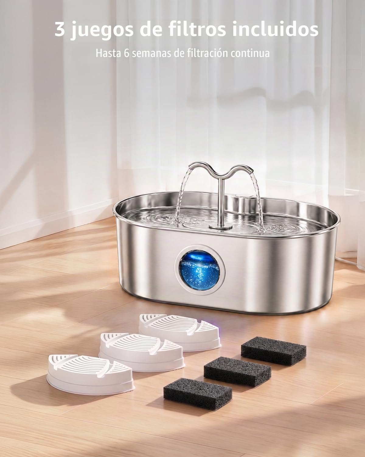 Fuente de agua para perros, fuente de agua de acero inoxidable de 2...