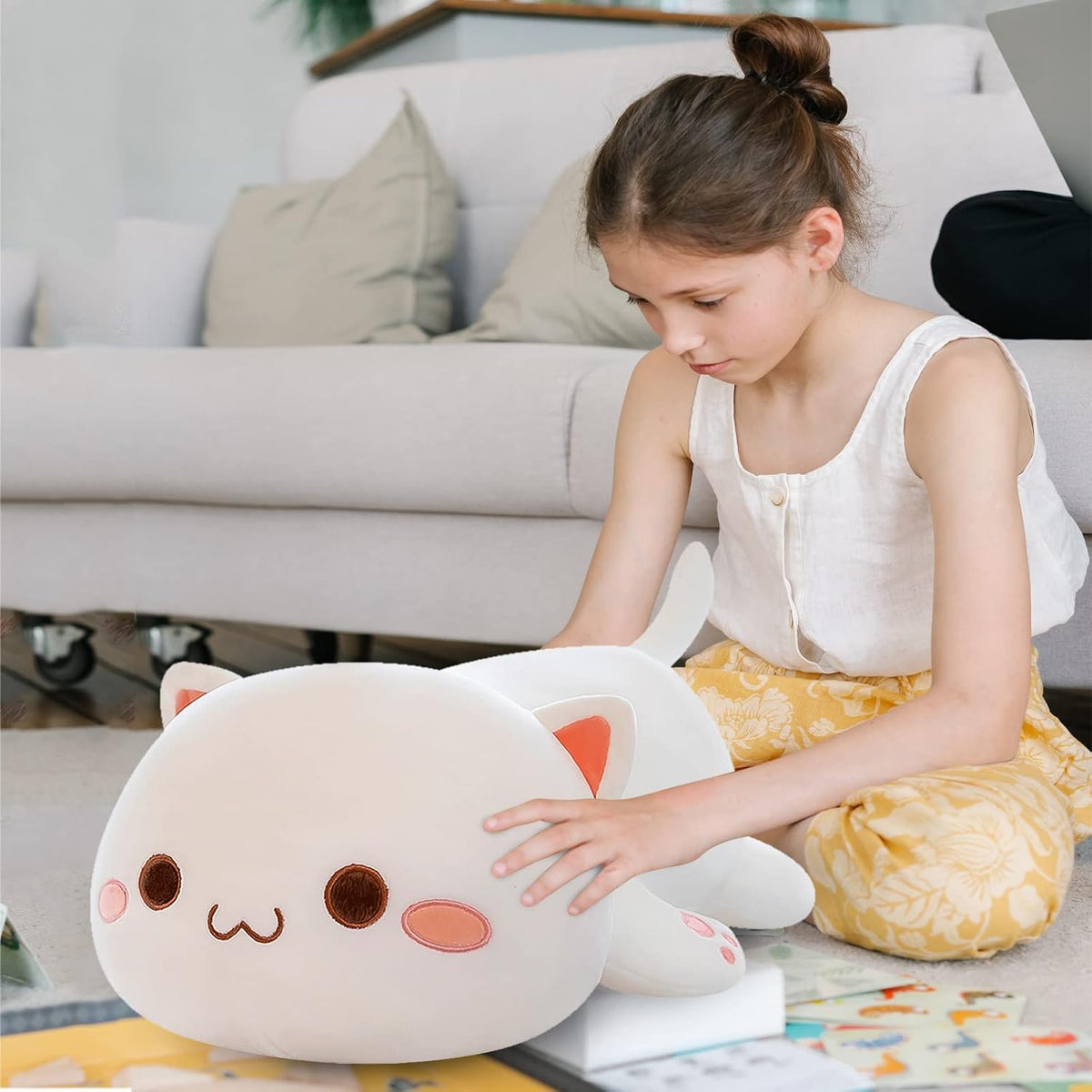FUYU - Animales de peluche de gato, cojín de felpa de gato suave Ka...