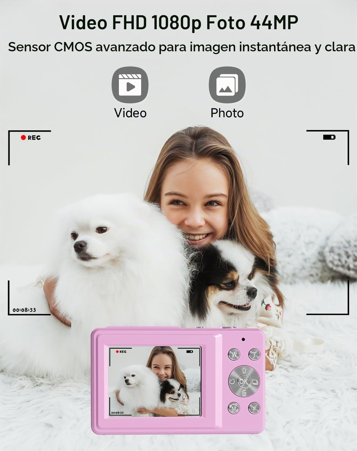 Cámara digital, FHD 1080P 44MP - Cámara digital para apuntar y disp...