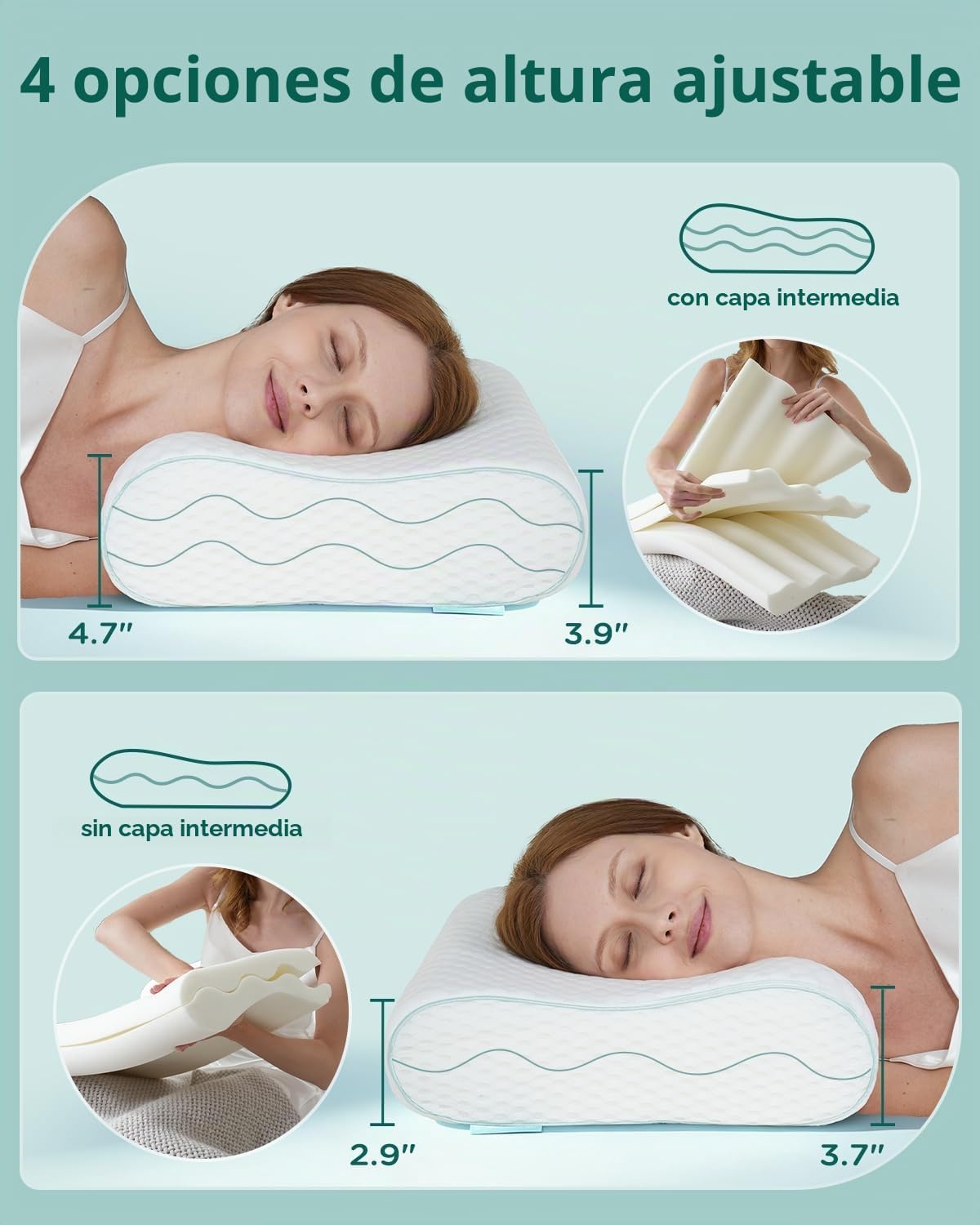 Almohada de espuma viscoelástica ergonómica Releep - Almohada ortop...