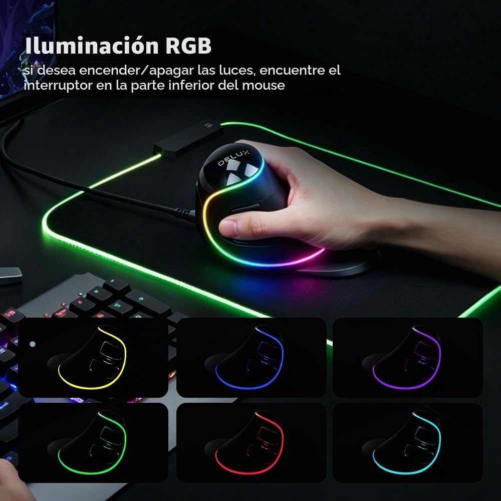 Leo-4Beauty - Delux M618 Plus Ratón Vertical Ergonómico Derecho RGB...