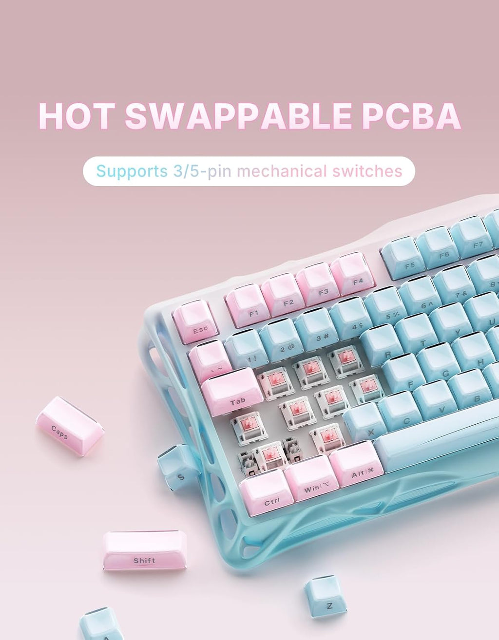 Teclado para juegos GravaStar Mercury K1 Lite 75%, teclado inalámbr...