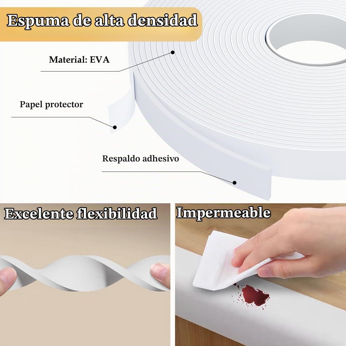 Burlete de Puerta Blanco, Cinta de Espuma Autoadhesiva Tira Sellado...