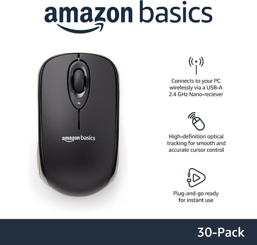 Amazon Basics Ratón óptico inalámbrico de 2.4 GHz para computadora...