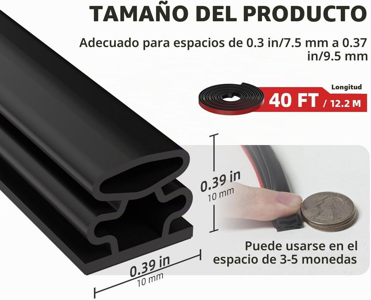 JSIWOTH Tira de sellado de goma autoadhesiva en forma de D de 12 m,...
