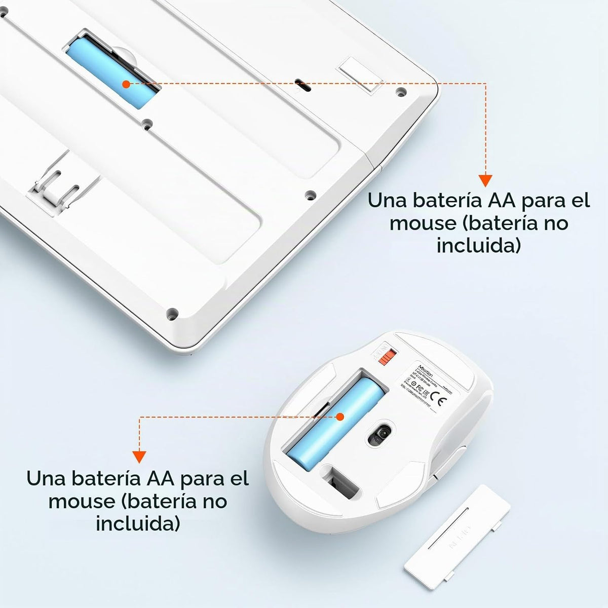 MEETION Teclado y ratón inalámbricos blancos, receptor USB 2.4G plu...