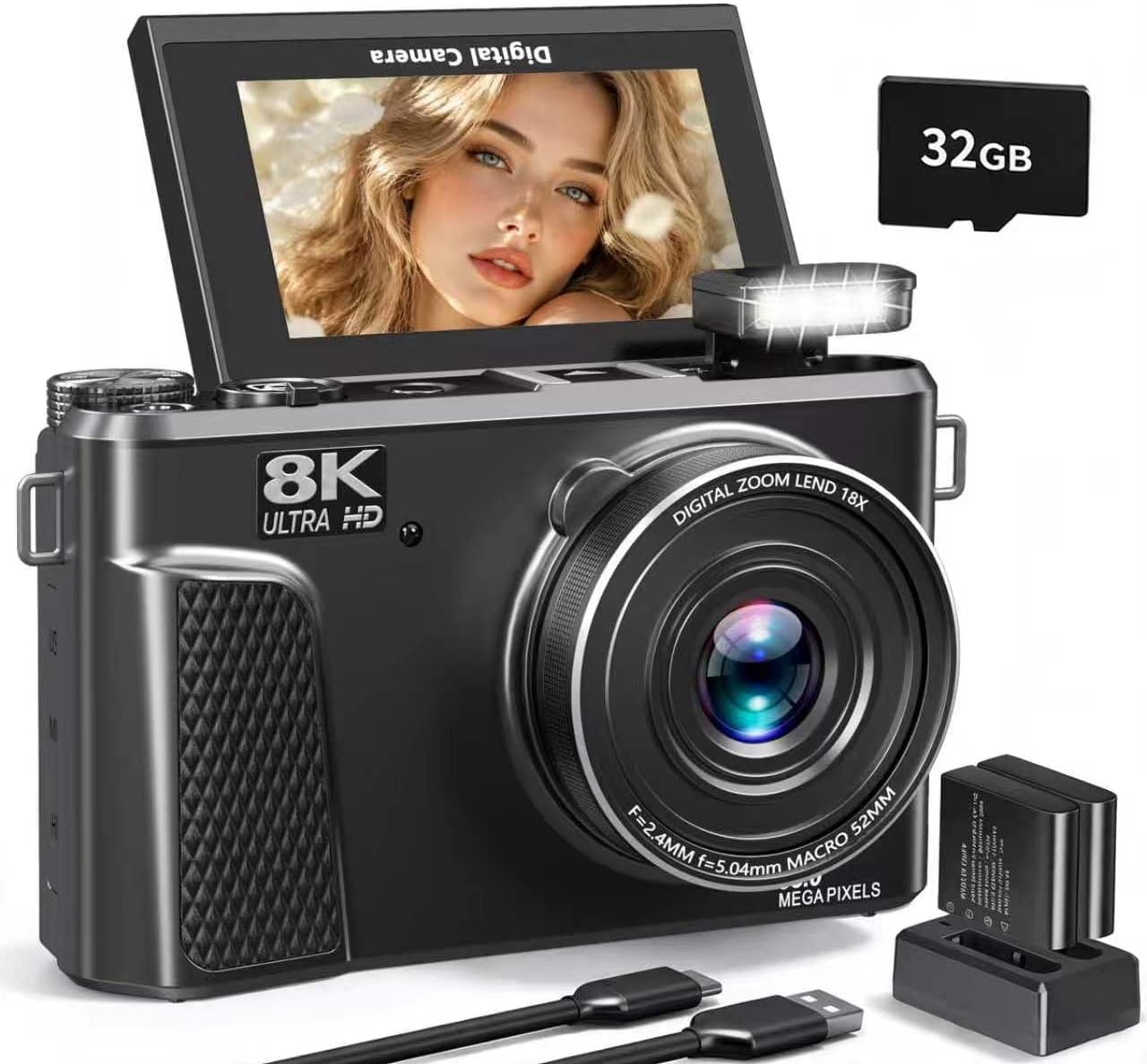 Cámara digital 8K, cámara de enfoque automático de 88MP para princi...