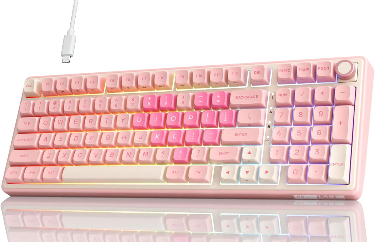 RK ROYAL KLUDGE R98 Pro Teclado mecánico con cable, 96% cremoso tec...