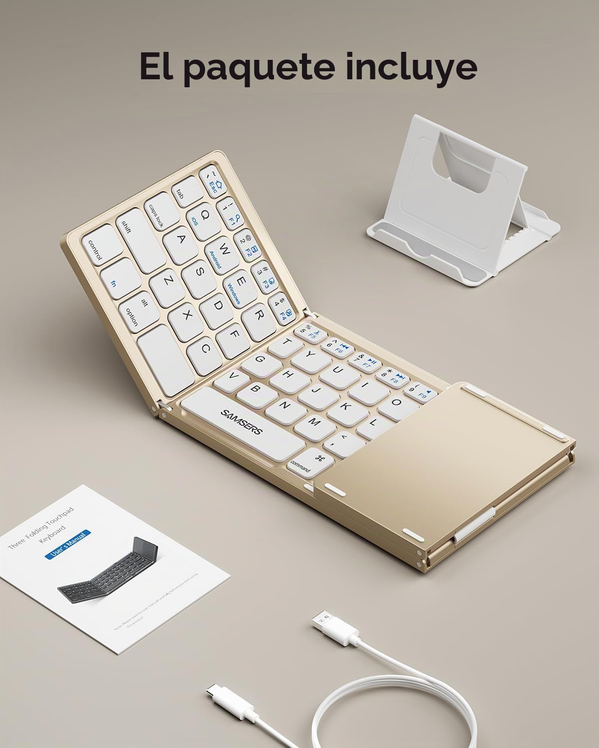 Samsers - Teclado plegable Bluetooth con panel táctil - Teclado ina...