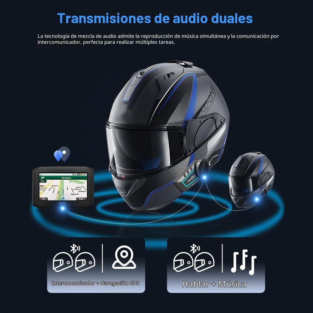 FreedConn KY V2 - Casco de motocicleta Bluetooth 6.0 para conductor...