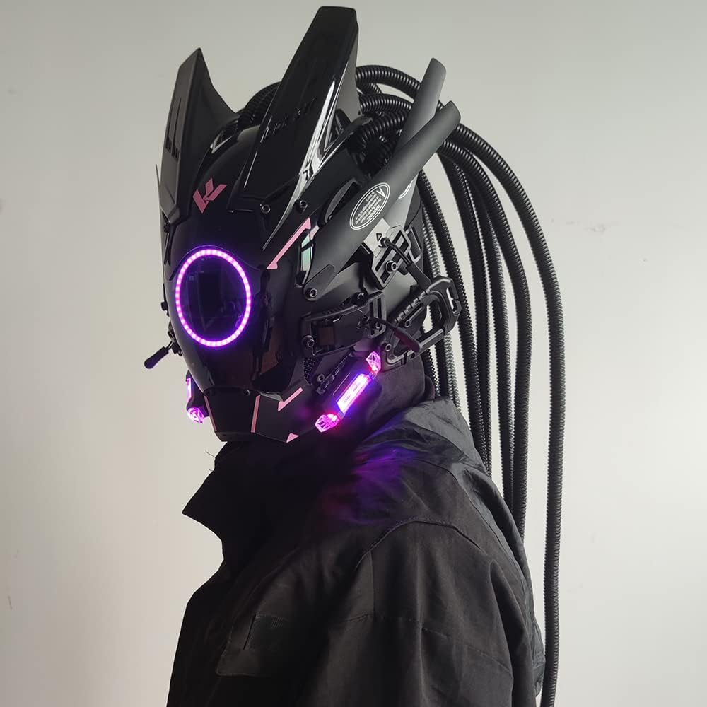 KYEDAY Máscara punk cosplay para hombres, luz redonda con trenzas m...