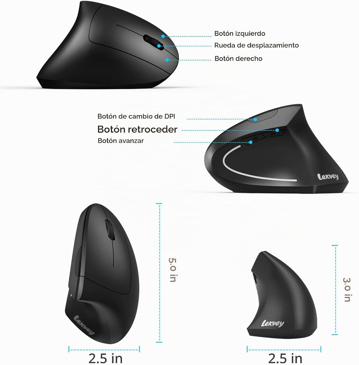 Lekvey Ratón ergonómico, USB C vertical inalámbrico, recargable, ne...