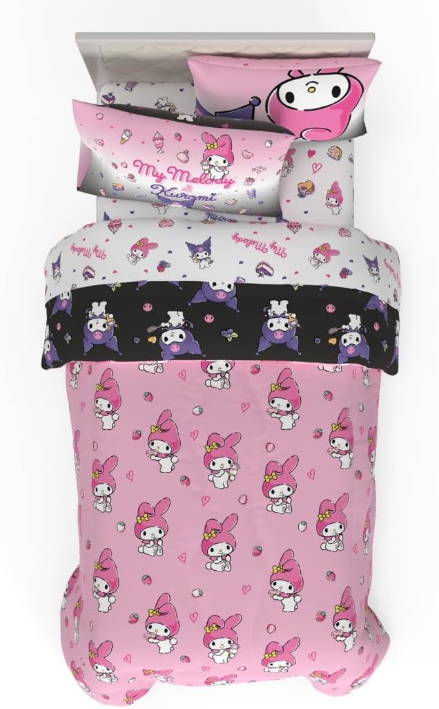 Franco - Juego de ropa de cama Sanrio Kuromi &amp; My Melody 5 piez...