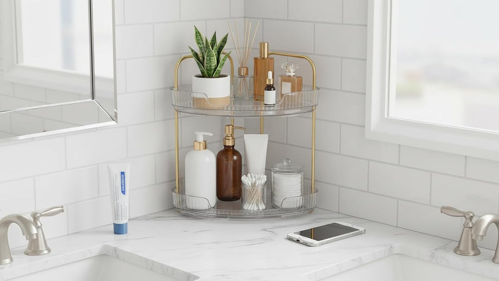 Organizador de baño esquinero de acrílico de 2 niveles, estante red...