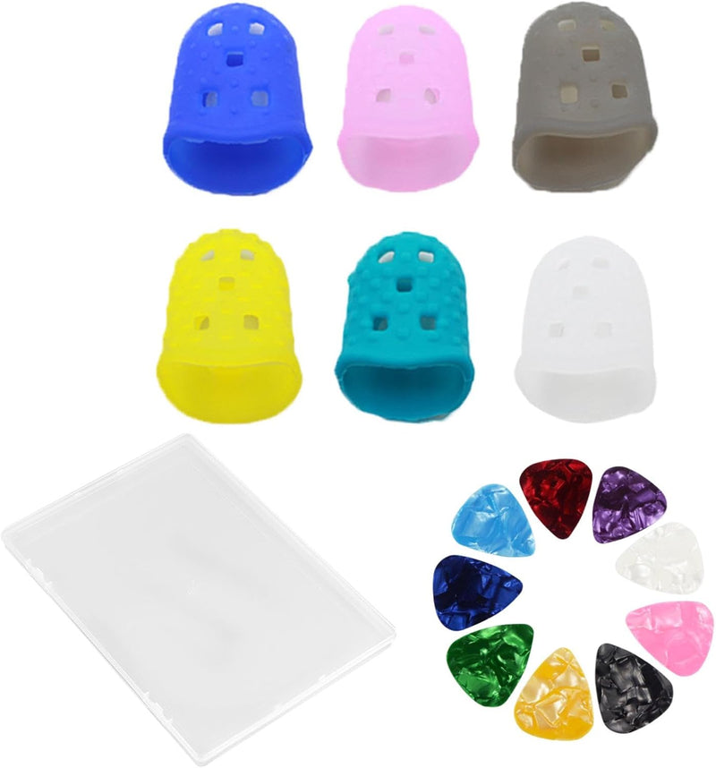 30 protectores de dedos de guitarra con 8 púas, 5 tamaños de silico...