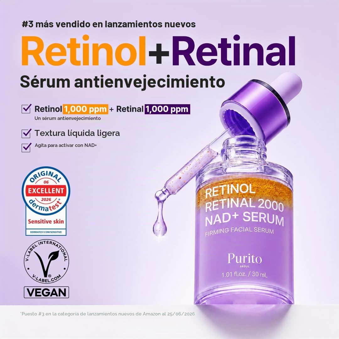 PURITO Retinol 0.1% + Retinal 0.1% Serum para pieles sensibles, 1.0...