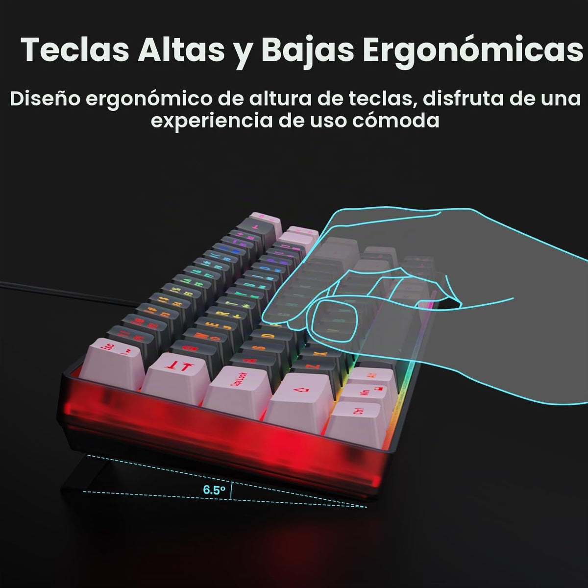 GEODMAER 65% Teclado para Juegos, LED Retroiluminado, Teclado de Me...