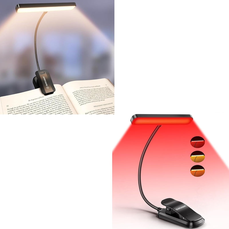 Glocusent Luz de libro con clip con 3 modos de luz roja