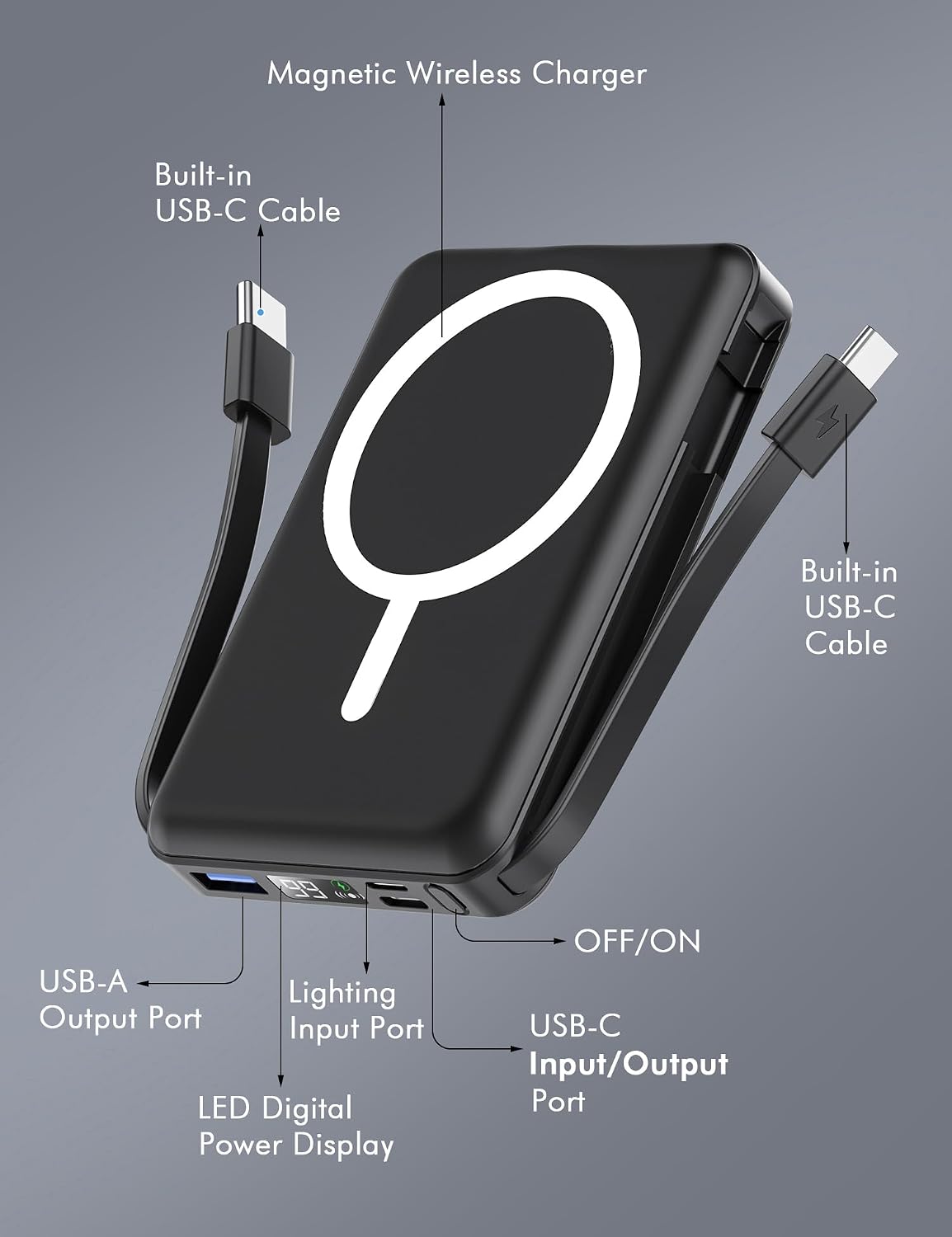 podoru para Magsafe Power Bank, cargador portátil magnético de 1000...