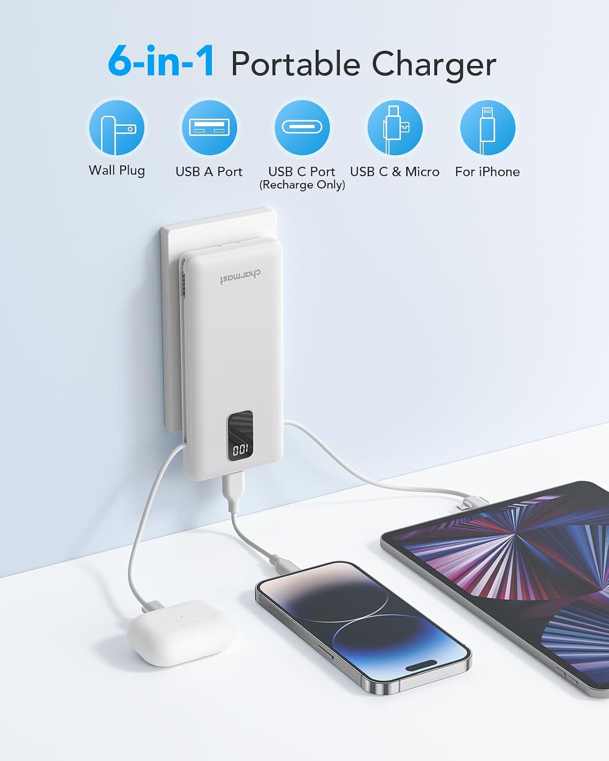 charmast Banco portátil 10000mAh del poder del cargador con el ench...