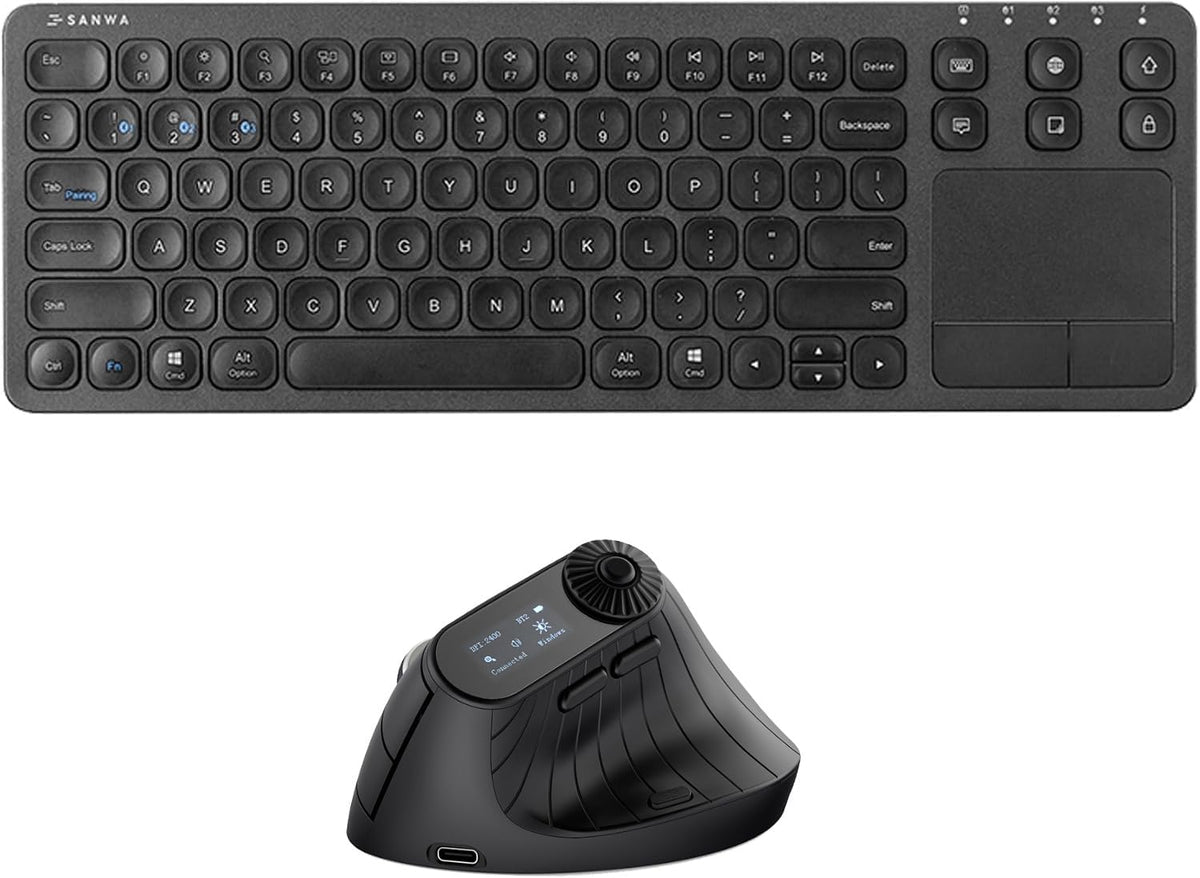 SANWA Ratón ergonómico con pantalla LED + juego de teclado táctil d...