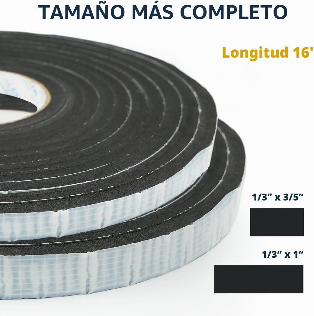 Alenor EPDM Cinta aislante de espuma negra autoadhesiva de 1\/5 x 3...