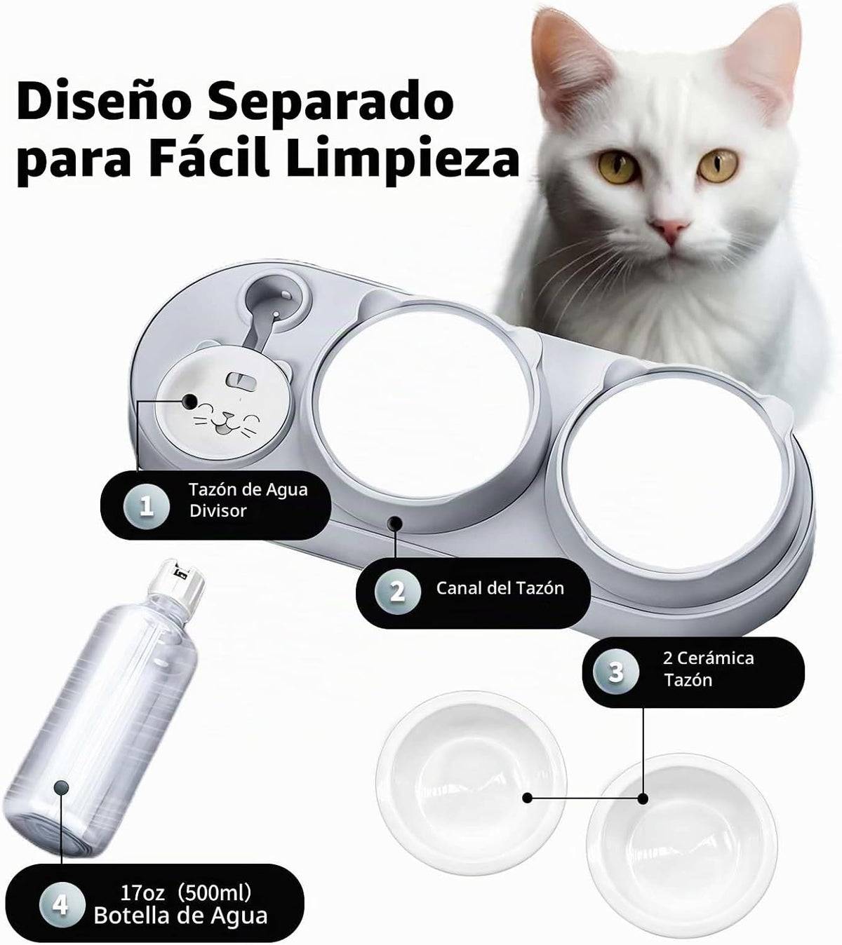 Marchul Cuenco 3 en 1 para gatos, juego de cuencos de cerámica para...