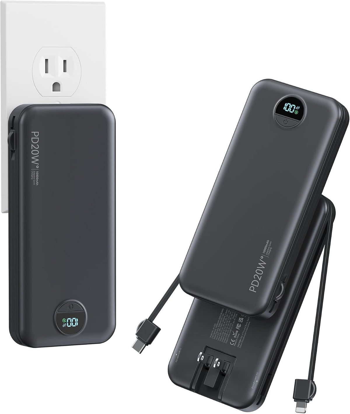Cargador portátil Power Bank 10000mAh con cables integrados y enchu...