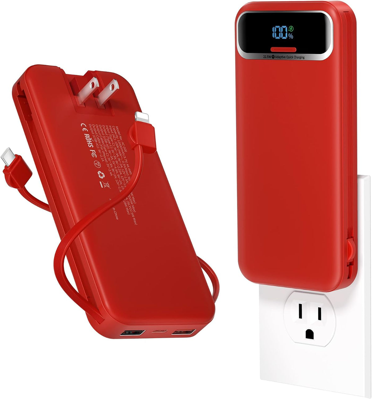 Cargador portátil aonidi de 12000 mAh con cables integrados y enchu...