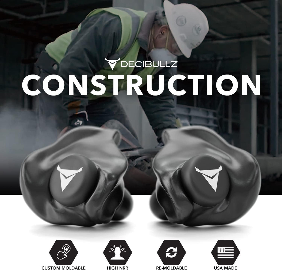 Decibullz - Tapones para oídos moldeables a medida, 31 dB NRR más a...