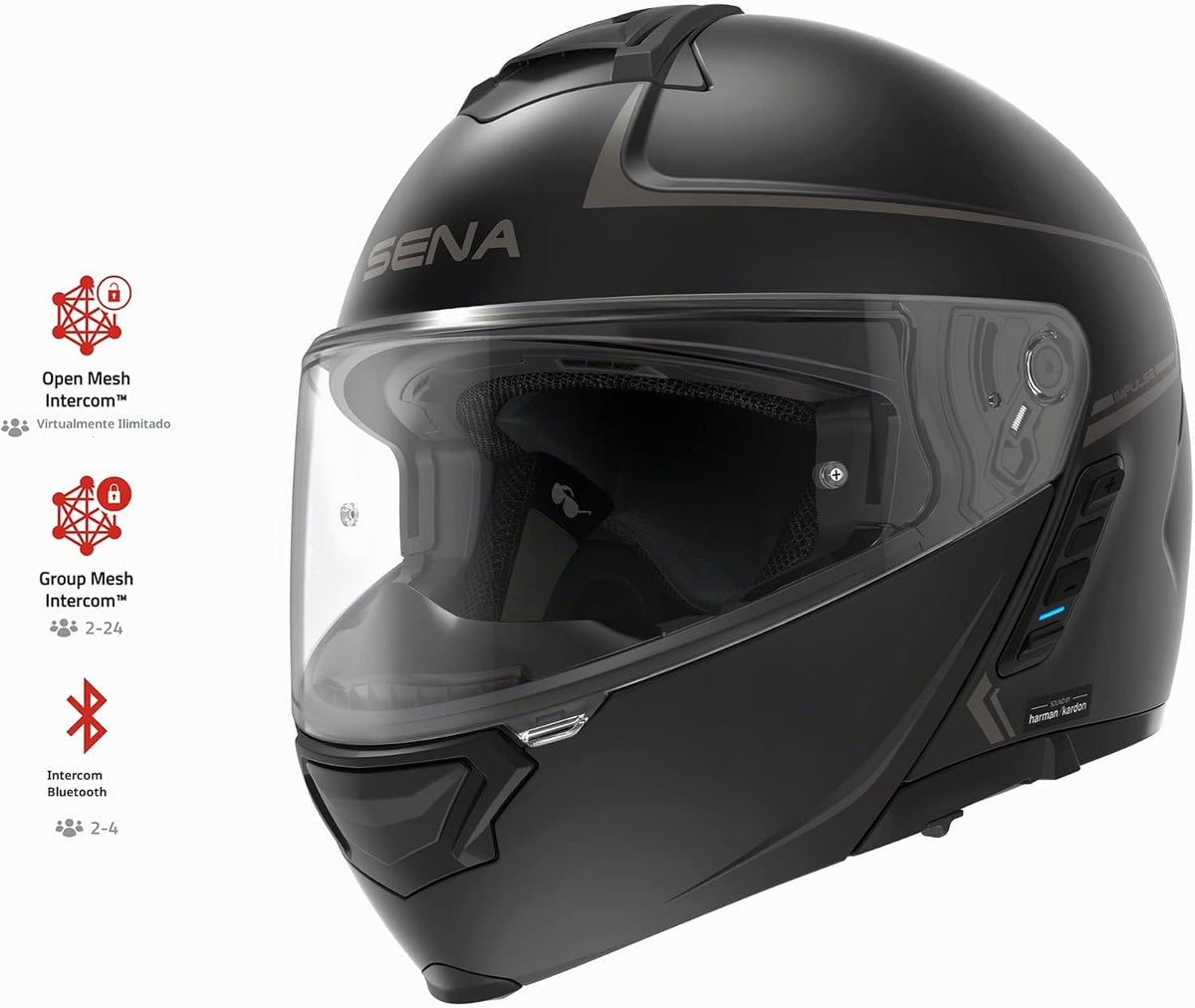 Sena Impulse DOT Casco de motocicleta modular con Bluetooth abatibl...