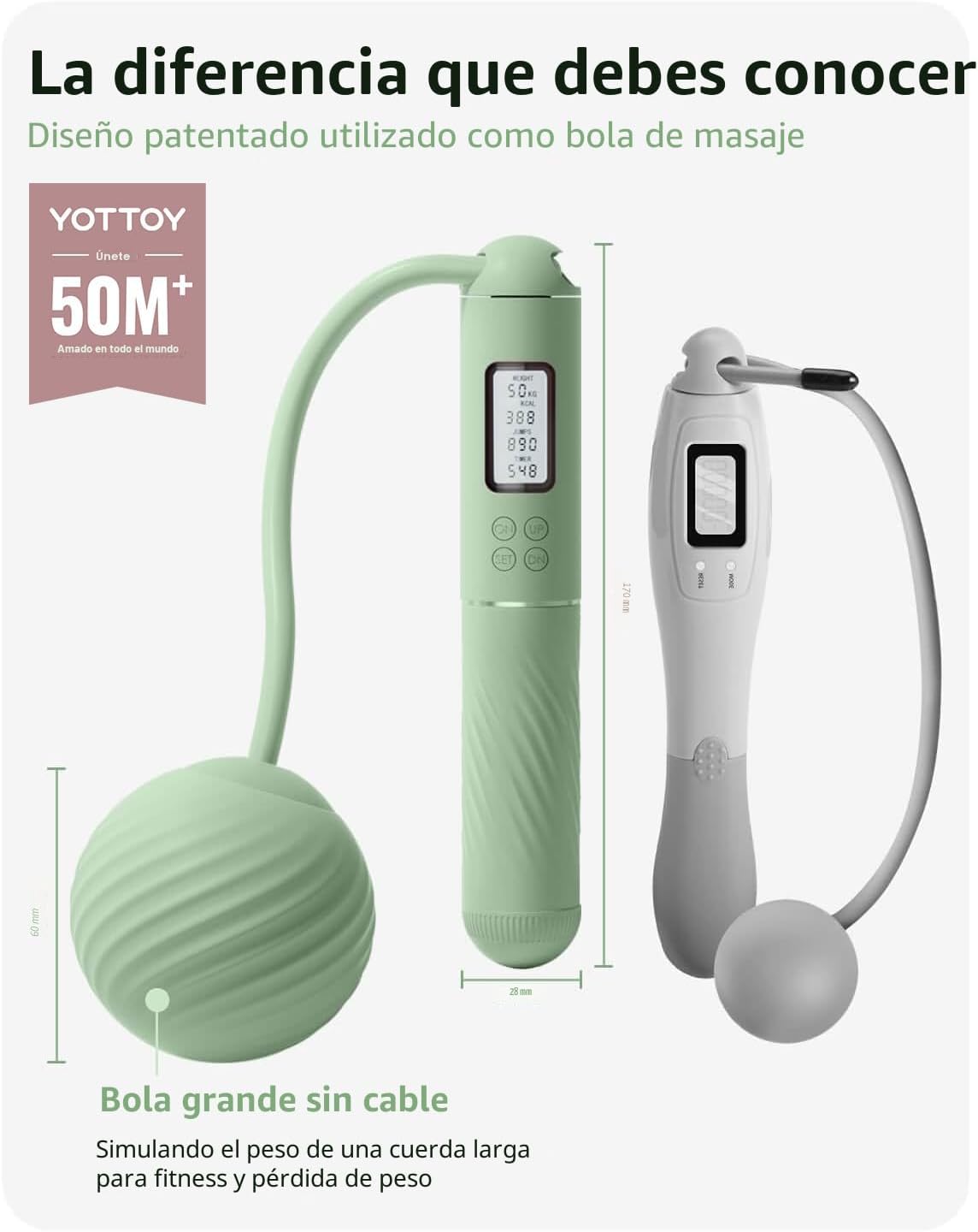 YOTTOY Cuerdas de saltar para adultos - Cuerda de saltar inalámbric...