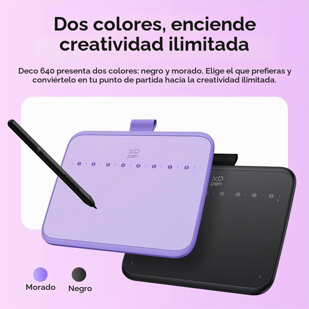 XPPen Deco 640 - Tableta de dibujo púrpura con 16384 niveles de pre...