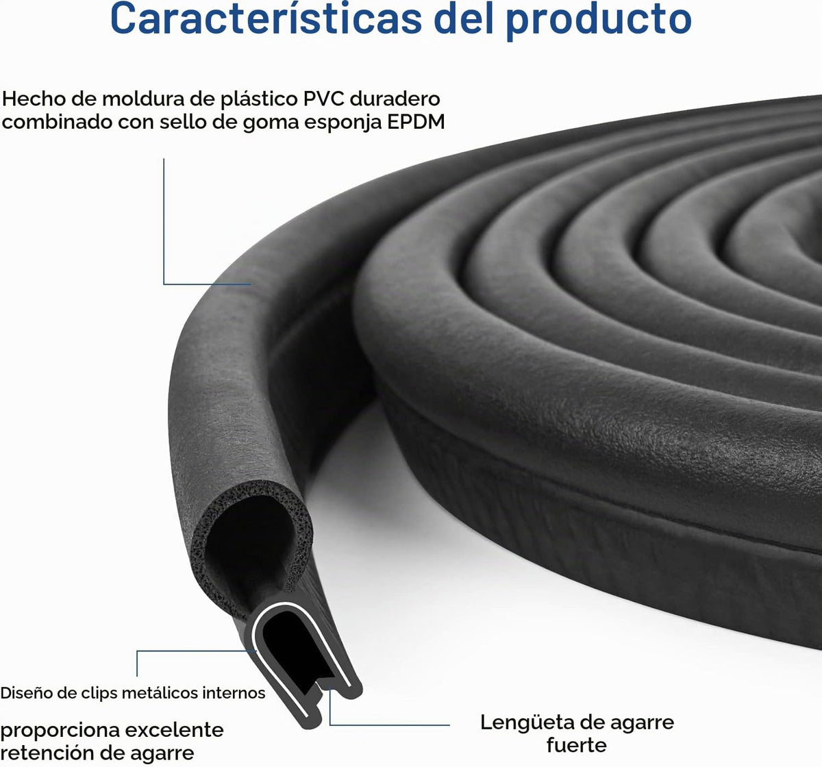 Burlete para Puerta Automotriz de 22 Pies, Moldura de Sellado de Bo...