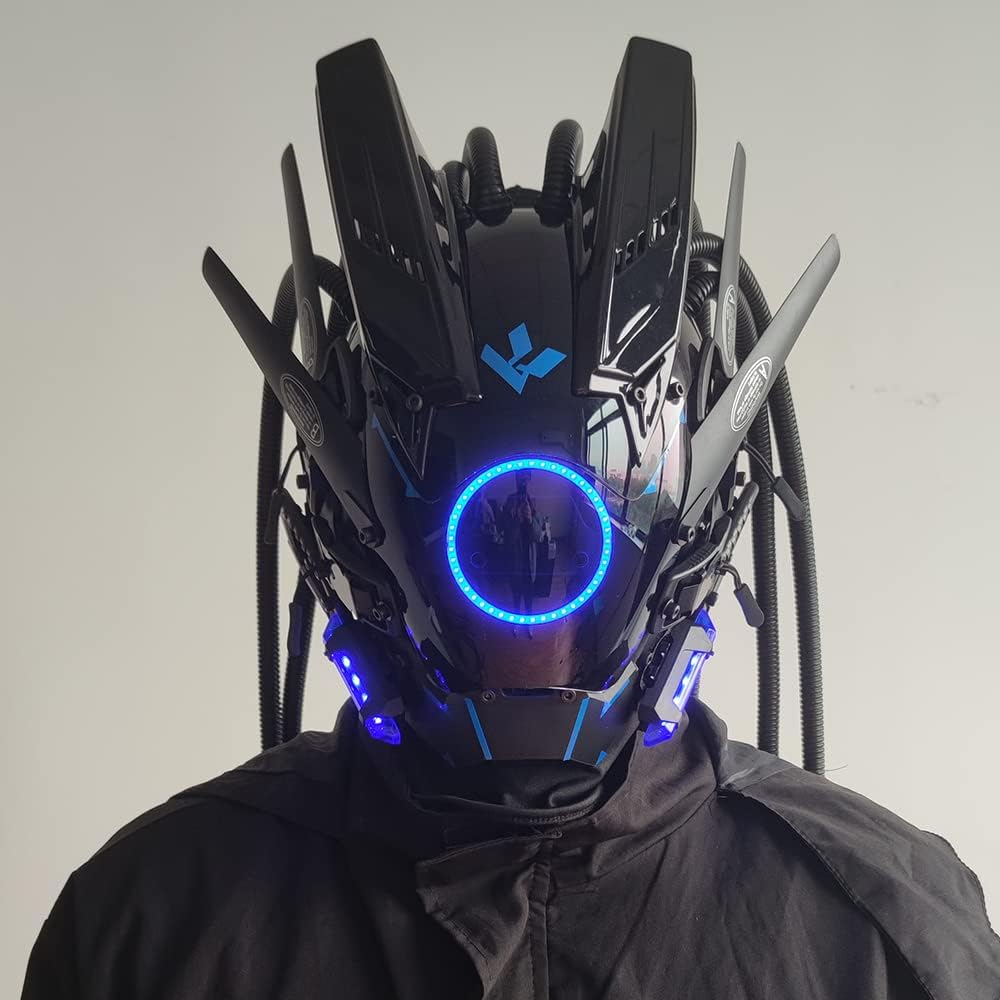KYEDAY Máscara punk cosplay para hombres, luz redonda con trenzas m...