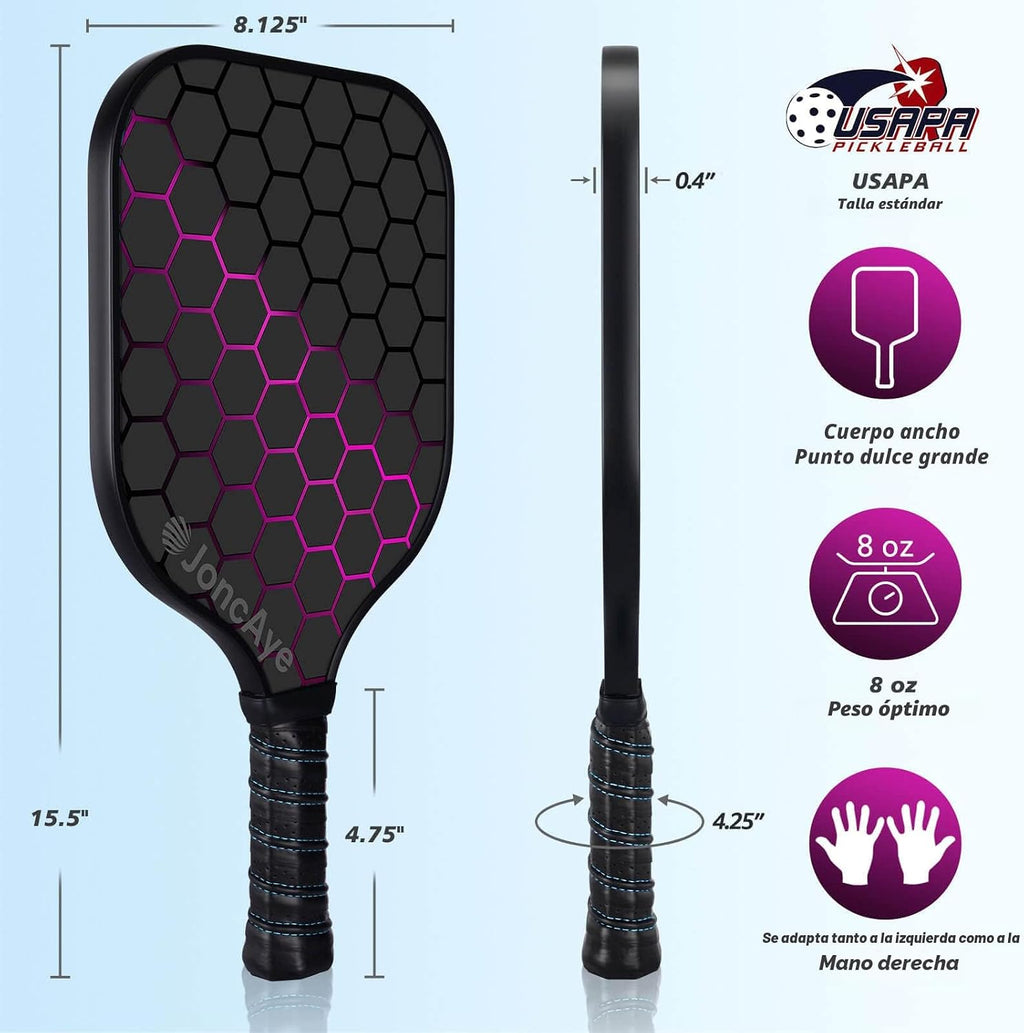 JoncAye Juego de 4 o 2 paletas de Pickleball, raquetas de fibra de...