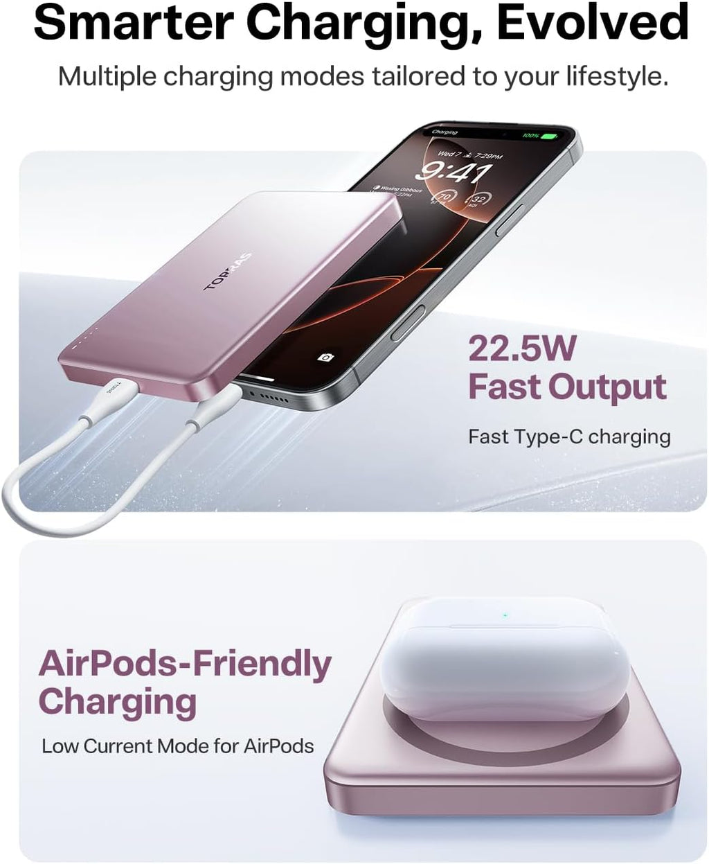 TORRAS MiniMag Power Bank, cargador portátil inalámbrico magnético...